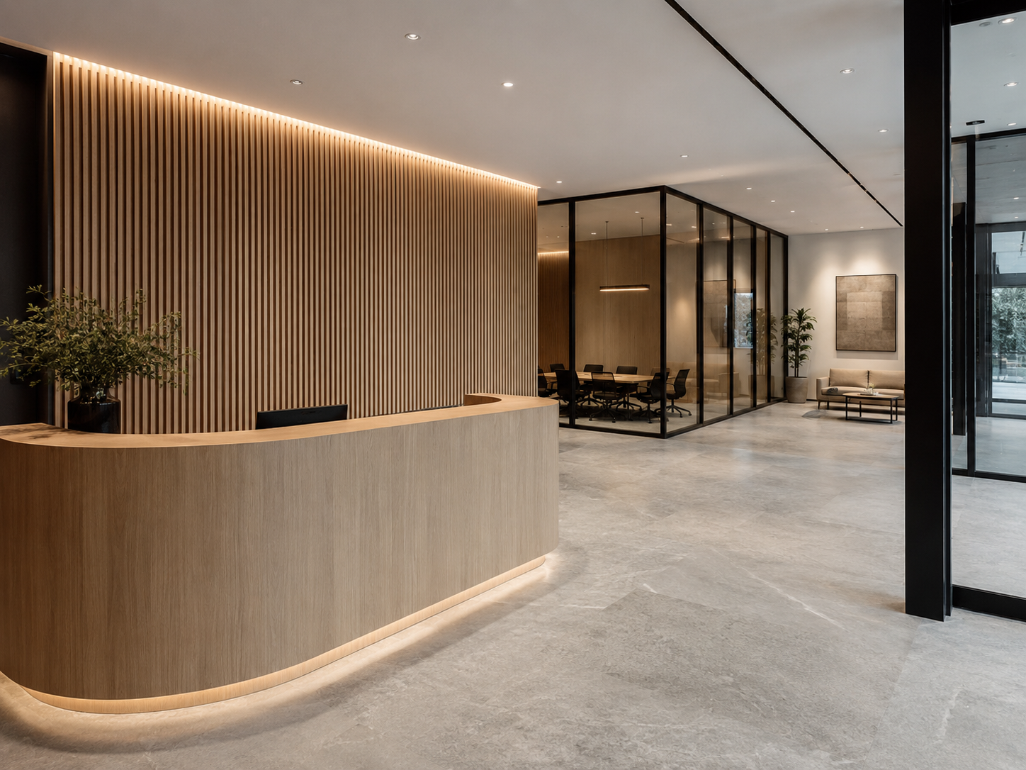 Custom office reception lobby millwork