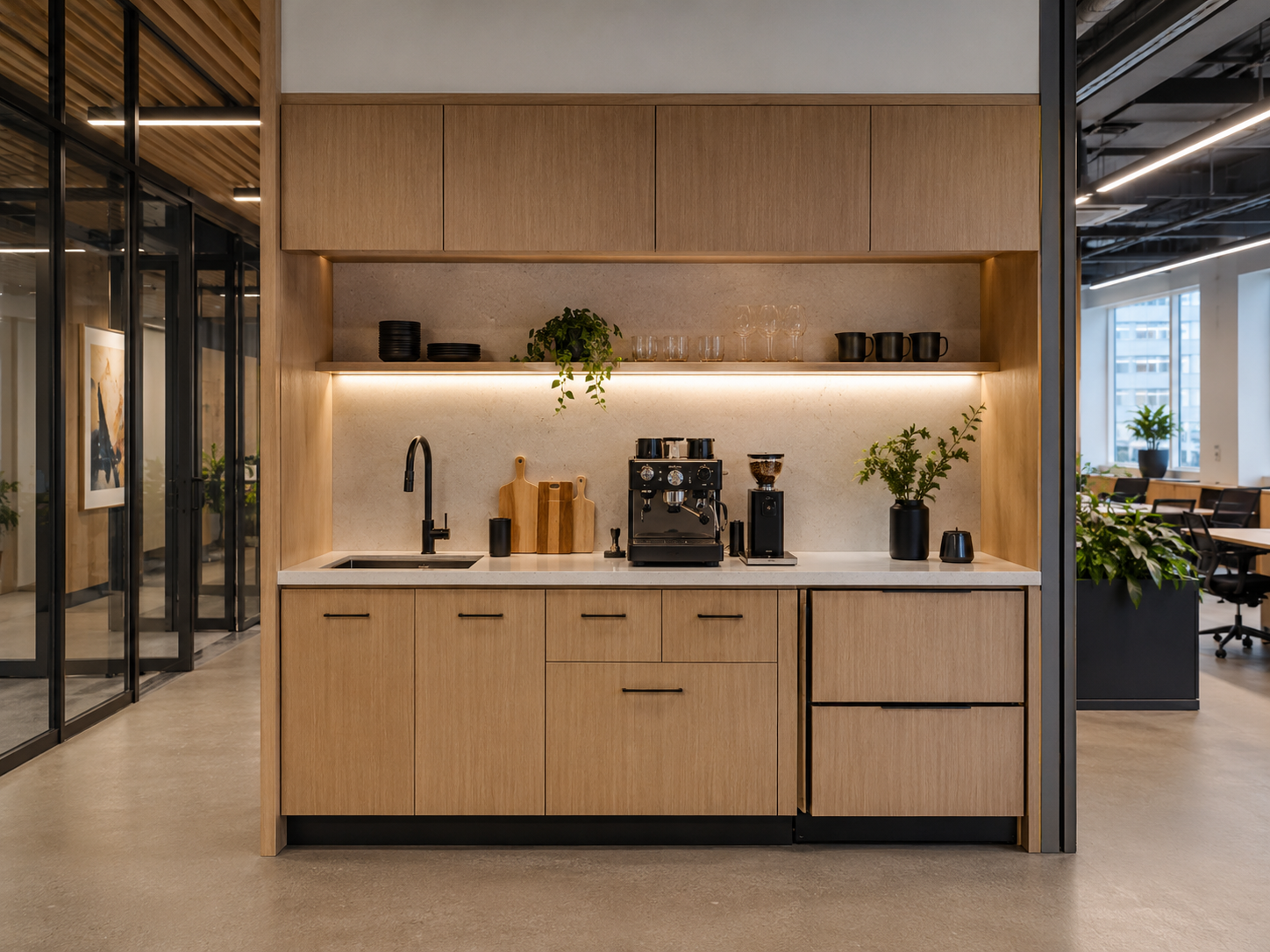 Office kitchenette and coffee bar cabinetry