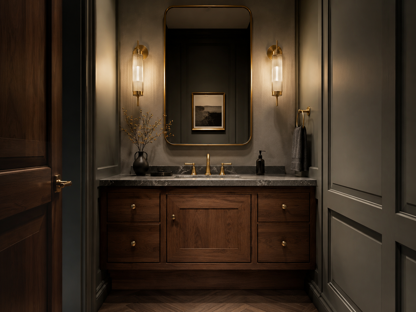 Moody powder room custom vanity